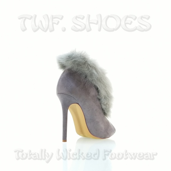 Fur Trim Split Cut Front Peep Toe Ankle Bootie - Picture 16 of 16